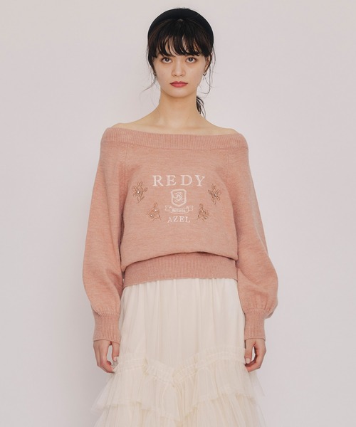 REDYAZEL（レディアゼル）の「ビジューロゴエンブロイダリーニットプルオーバー（ニット/セーター・レディース・ネイビー/オレンジ/オフホワイト/ブラウン・FREE）」の15枚目の写真
