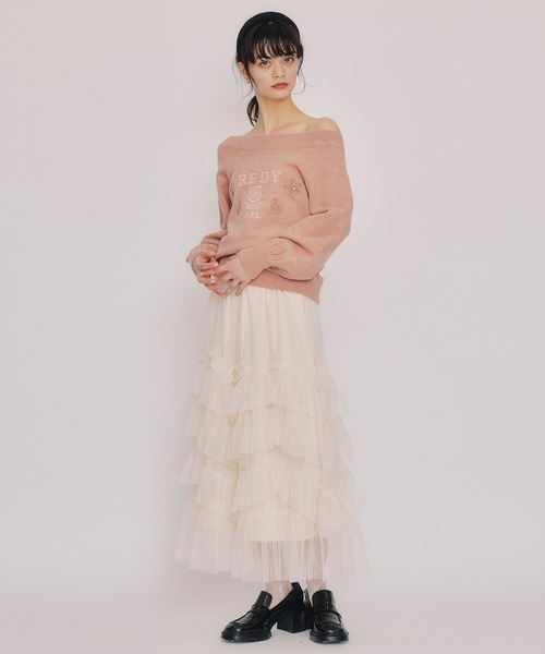 REDYAZEL（レディアゼル）の「ビジューロゴエンブロイダリーニットプルオーバー（ニット/セーター・レディース・ネイビー/オレンジ/オフホワイト/ブラウン・FREE）」の16枚目の写真