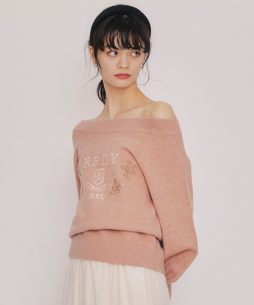 REDYAZEL（レディアゼル）の「ビジューロゴエンブロイダリーニットプルオーバー（ニット/セーター・レディース・ネイビー/オレンジ/オフホワイト/ブラウン・FREE）」の17枚目の写真