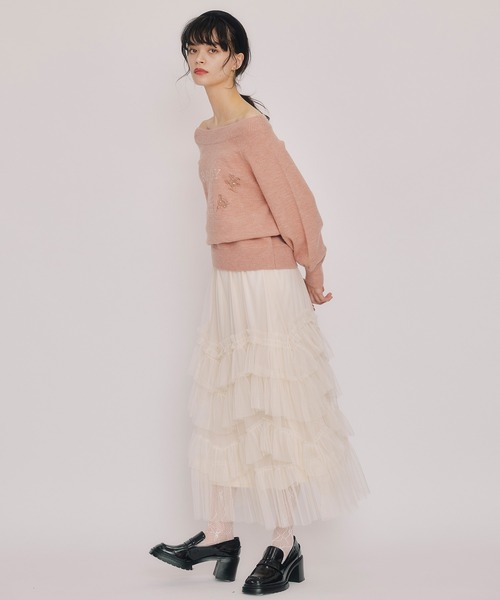 REDYAZEL（レディアゼル）の「ビジューロゴエンブロイダリーニットプルオーバー（ニット/セーター・レディース・ネイビー/オレンジ/オフホワイト/ブラウン・FREE）」の18枚目の写真