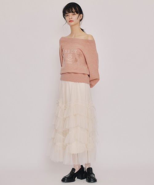 REDYAZEL（レディアゼル）の「ビジューロゴエンブロイダリーニットプルオーバー（ニット/セーター・レディース・ネイビー/オレンジ/オフホワイト/ブラウン・FREE）」の19枚目の写真