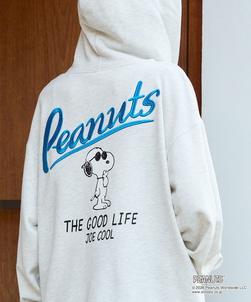 PEANUTS（ピーナッツ）の「【PEANUTS / SNOOPY】別注 ピーナッツ スヌーピー 刺繍プリント ジップパーカー（パーカー・レディース・スミクロ/オートミール/グレー系/ブラック系・L/M）」の9枚目の写真