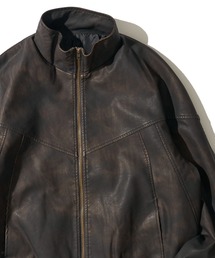 ADPOSION（アドポーション）の「ヴィンテージライク 合成皮革 スタンドカラーブルゾン   ミリタリージャケット（ブルゾン）」