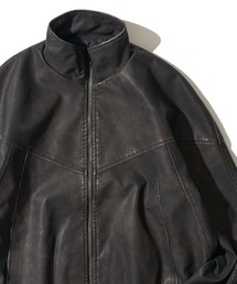 ADPOSION（アドポーション）の「ヴィンテージライク 合成皮革 スタンドカラーブルゾン   ミリタリージャケット（ブルゾン）」