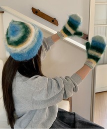 WEGO | WEGO/冬新作カラフルボーダーモヘアシャギーミトン/手袋(手袋)