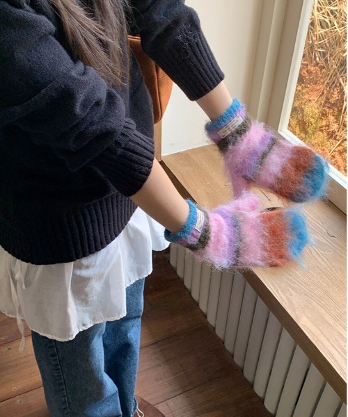 WEGO（ウィゴー）の「WEGO/冬新作カラフルボーダーモヘアシャギーミトン/手袋（手袋・レディース・その他2/その他1/その他5/その他3/その他4・FREE）」の6枚目の写真