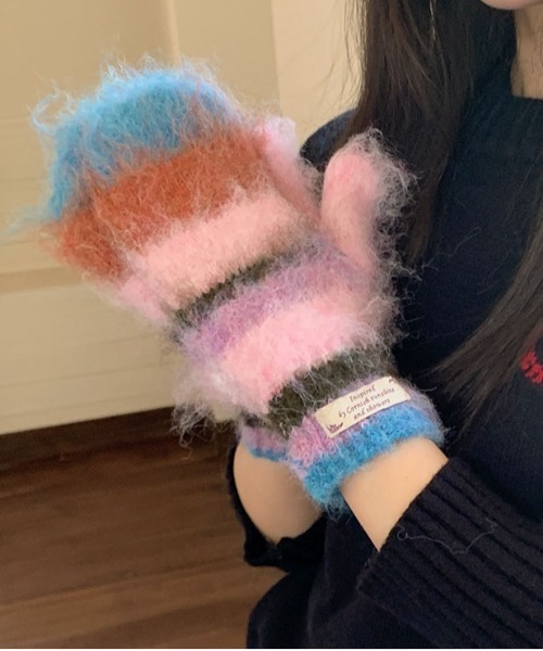 WEGO（ウィゴー）の「WEGO/冬新作カラフルボーダーモヘアシャギーミトン/手袋（手袋・レディース・その他2/その他1/その他5/その他3/その他4・FREE）」の20枚目の写真