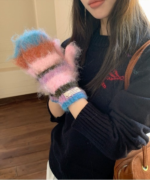 WEGO（ウィゴー）の「WEGO/冬新作カラフルボーダーモヘアシャギーミトン/手袋（手袋・レディース・その他2/その他1/その他5/その他3/その他4・FREE）」の9枚目の写真