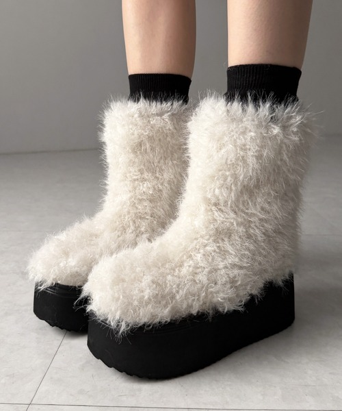 セール】【 2color 】厚底フェイクシャギーファーショートブーツ