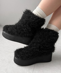 【 2color 】厚底フェイクシャギーファーショートブーツ / platform fake shaggy fur short boots
