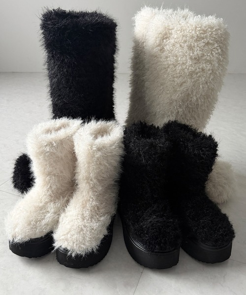 me+em select(ミームセレクト)の「【 2color 】厚底フェイクシャギーファーショートブーツ / platform fake shaggy fur short boots(ブーツ・レディース・ブラック/アイボリー・37/38/39)」の3枚目の写真