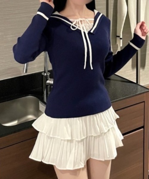 セール】【ALLuRing ChaRm × honesutoide_】Sailor Lace Ribbon Knit