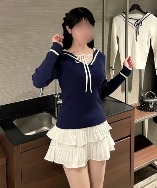 セール】【ALLuRing ChaRm × honesutoide_】Sailor Lace Ribbon Knit