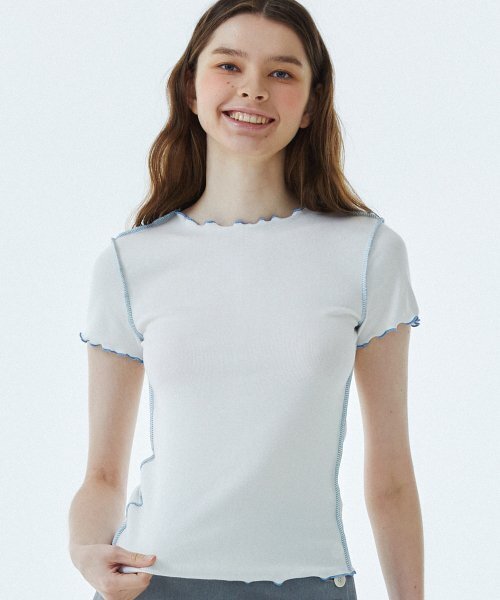 RAVEROUS(レイバーロス)の「RVS 配色インターロックTシャツ ホワイト(Tシャツ/カットソー・レディース・その他・1)」の1枚目の写真