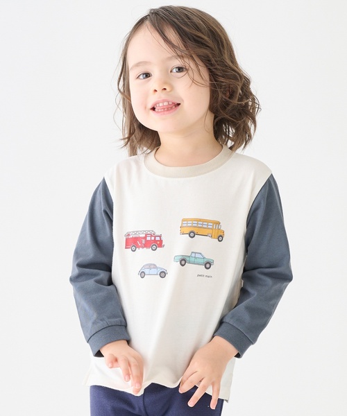 petit main（プティマイン）の「【プティプラ】BOYS長袖Tシャツ（Tシャツ/カットソー・キッズ・チャコール/カラフル/ライトグリーン/オフホワイト/クリーム/ブルー/グリーン/ライトブルー/ピンク系その他/アイボリー・90cm/80ｃｍ/100cm/120cm/130cm/110cm）」の2枚目の写真