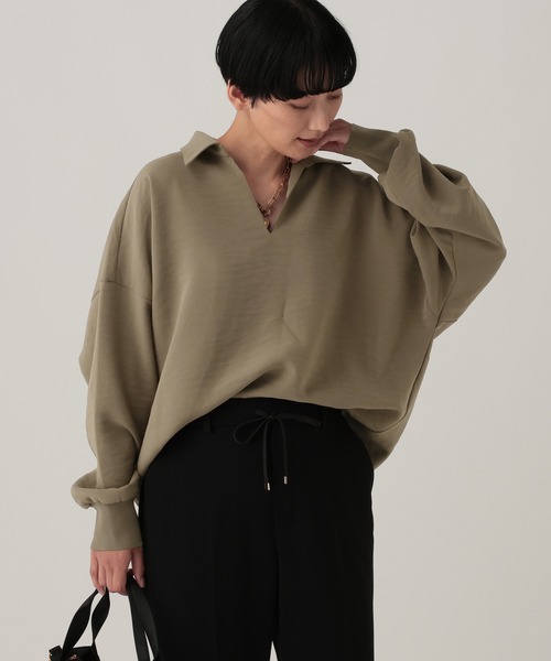 Elura(エルーラ)の「Wクロススキッパーブラウス/641253(シャツ/ブラウス・レディース・ダークブラウン/キャメル/ピンク/ブラック/オフホワイト/カーキ/チャコールグレー・FREE)」の6枚目の写真