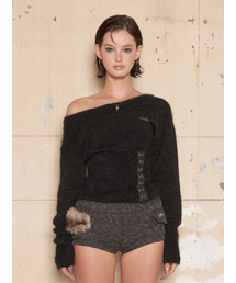 HILLDA（ヒルダ）の「フラッフィーコルセットワンショルダーニット[ブラック]（ニット/セーター）」