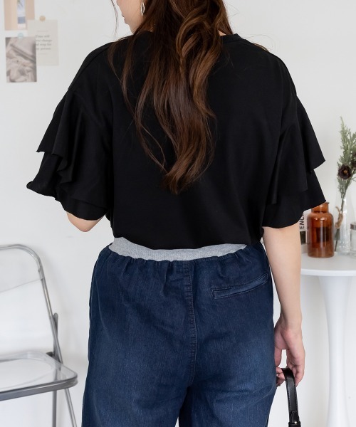 aity(アイティ)の「M-5L コットンフレア袖Tシャツ 夏服(Tシャツ/カットソー・レディース・ブラック/ピンクベージュ/ベージュ/オフホワイト・4L~5L/LL~3L/M~L)」の13枚目の写真