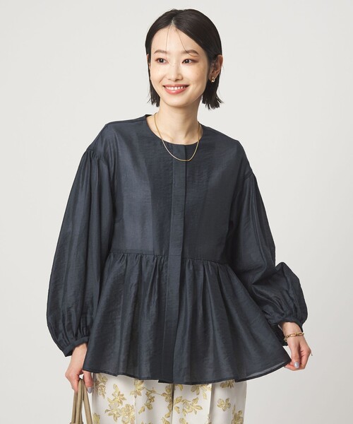 green label relaxing（グリーンレーベルリラクシング）の「［size SHORTあり］fleurie(フルリー) シアー ノーカラー ジャケット 接触冷感（ノーカラージャケット・レディース・オフホワイト/イエロー/ダークブラウン/ネイビー・SHORT/FREE）」の3枚目の写真