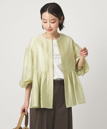 green label relaxing（グリーンレーベルリラクシング）の「[size SHORTあり]fleurie(フルリー) シアー ノーカラー ジャケット 接触冷感（ノーカラージャケット）」