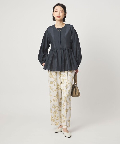 green label relaxing（グリーンレーベルリラクシング）の「［size SHORTあり］fleurie(フルリー) シアー ノーカラー ジャケット 接触冷感（ノーカラージャケット・レディース・オフホワイト/イエロー/ダークブラウン/ネイビー・SHORT/FREE）」の12枚目の写真