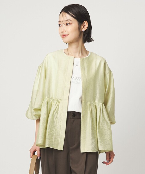 green label relaxing（グリーンレーベルリラクシング）の「［size SHORTあり］fleurie(フルリー) シアー ノーカラー ジャケット 接触冷感（ノーカラージャケット・レディース・オフホワイト/イエロー/ダークブラウン/ネイビー・SHORT/FREE）」の14枚目の写真