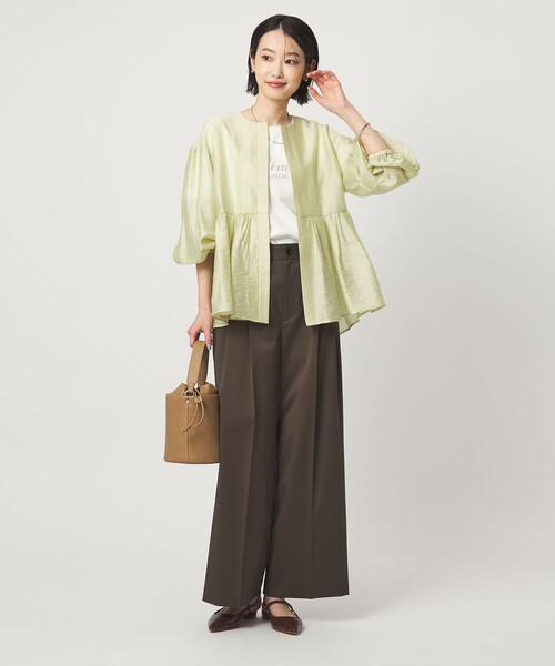green label relaxing（グリーンレーベルリラクシング）の「［size SHORTあり］fleurie(フルリー) シアー ノーカラー ジャケット 接触冷感（ノーカラージャケット・レディース・オフホワイト/イエロー/ダークブラウン/ネイビー・SHORT/FREE）」の16枚目の写真
