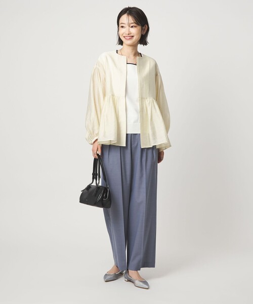 green label relaxing（グリーンレーベルリラクシング）の「［size SHORTあり］fleurie(フルリー) シアー ノーカラー ジャケット 接触冷感（ノーカラージャケット・レディース・オフホワイト/イエロー/ダークブラウン/ネイビー・SHORT/FREE）」の14枚目の写真