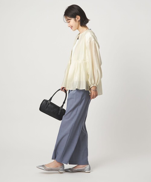green label relaxing（グリーンレーベルリラクシング）の「［size SHORTあり］fleurie(フルリー) シアー ノーカラー ジャケット 接触冷感（ノーカラージャケット・レディース・オフホワイト/イエロー/ダークブラウン/ネイビー・SHORT/FREE）」の15枚目の写真