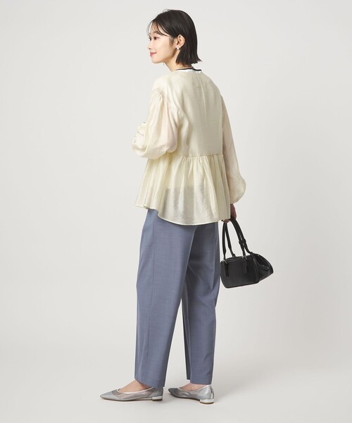 green label relaxing（グリーンレーベルリラクシング）の「［size SHORTあり］fleurie(フルリー) シアー ノーカラー ジャケット 接触冷感（ノーカラージャケット・レディース・オフホワイト/イエロー/ダークブラウン/ネイビー・SHORT/FREE）」の16枚目の写真