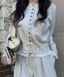 WILLFULLY（ウィルフリー）の「lace trim drawstring knit cardigan（ニット/セーター）」