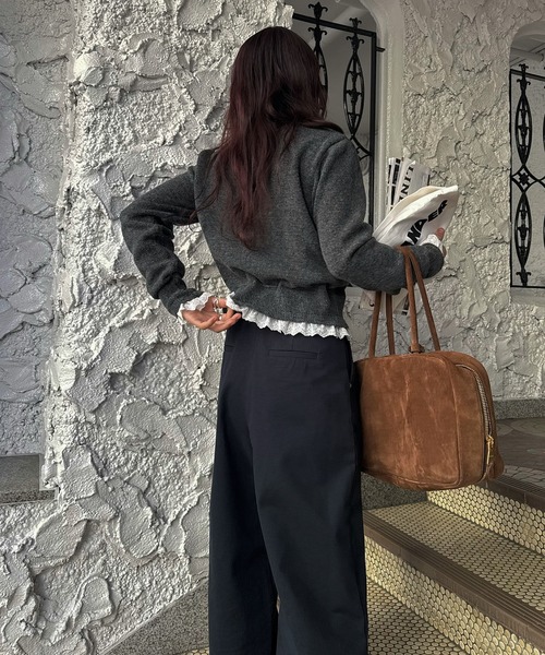 WILLFULLY（ウィルフリー）の「lace trim drawstring knit cardigan（ニット/セーター・レディース・ベージュ/チャコールグレー・FREE）」の5枚目の写真
