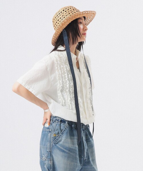 BEAMS BOY（ビームスボーイ）の「ドビー フリル ショートスリーブ シャツ（シャツ/ブラウス・レディース・オフホワイト/ネイビー・ONE SIZE）」の13枚目の写真