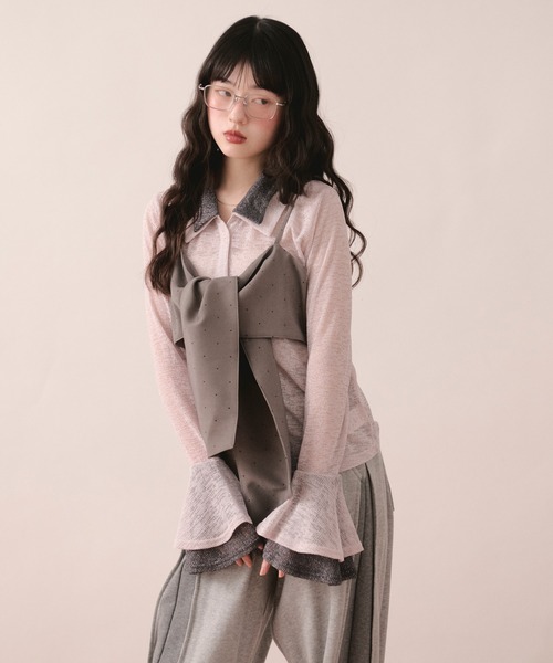 loin nuit（ロワンニュイ）の「line stone ribbon shirt / ラインストーンリボンシャツ（シャツ/ブラウス・レディース・ピンク/グレー・FREE）」の10枚目の写真