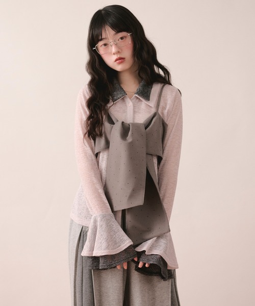 loin nuit（ロワンニュイ）の「line stone ribbon shirt / ラインストーンリボンシャツ（シャツ/ブラウス・レディース・ピンク/グレー・FREE）」の18枚目の写真