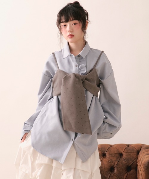 loin nuit（ロワンニュイ）の「line stone ribbon shirt / ラインストーンリボンシャツ（シャツ/ブラウス・レディース・ピンク/グレー・FREE）」の8枚目の写真