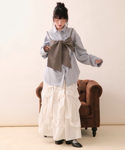 loin nuit（ロワンニュイ）の「line stone ribbon shirt / ラインストーンリボンシャツ（シャツ/ブラウス・レディース・ピンク/グレー・FREE）」の9枚目の写真