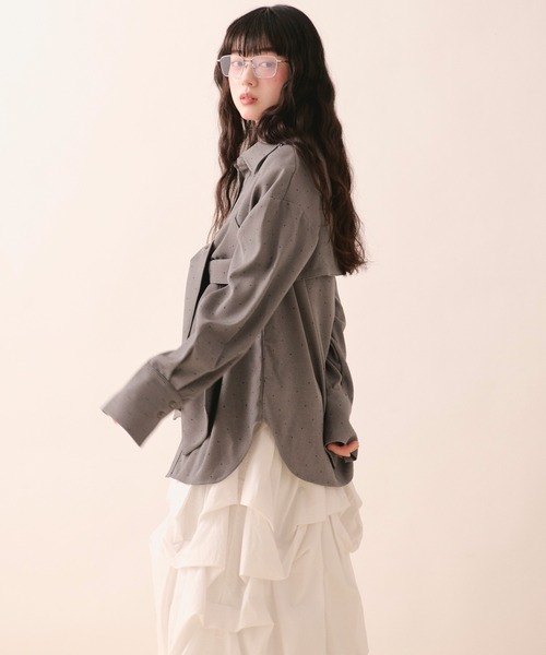 loin nuit（ロワンニュイ）の「line stone ribbon shirt / ラインストーンリボンシャツ（シャツ/ブラウス・レディース・ピンク/グレー・FREE）」の4枚目の写真