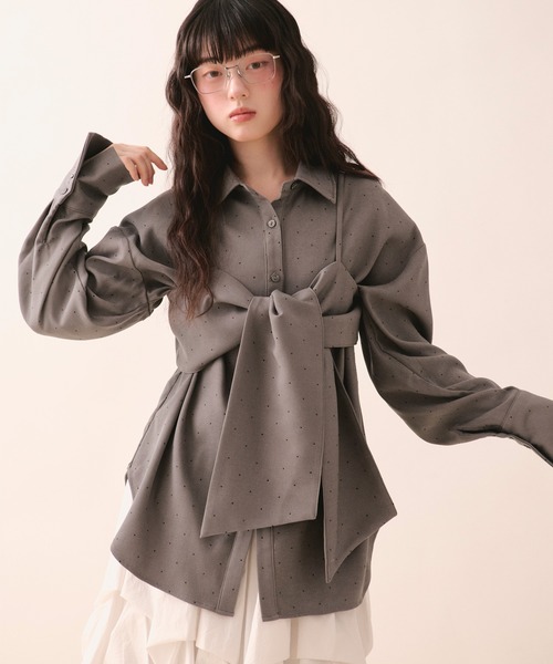 loin nuit（ロワンニュイ）の「line stone ribbon shirt / ラインストーンリボンシャツ（シャツ/ブラウス・レディース・ピンク/グレー・FREE）」の16枚目の写真