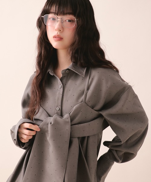 loin nuit（ロワンニュイ）の「line stone ribbon shirt / ラインストーンリボンシャツ（シャツ/ブラウス・レディース・ピンク/グレー・FREE）」の17枚目の写真