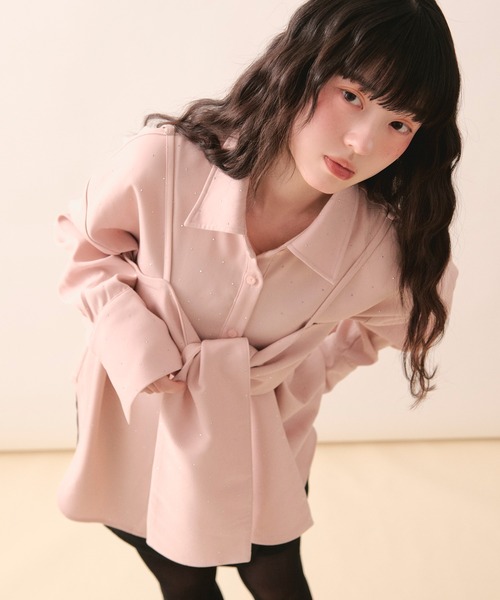 loin nuit（ロワンニュイ）の「line stone ribbon shirt / ラインストーンリボンシャツ（シャツ/ブラウス・レディース・ピンク/グレー・FREE）」の22枚目の写真
