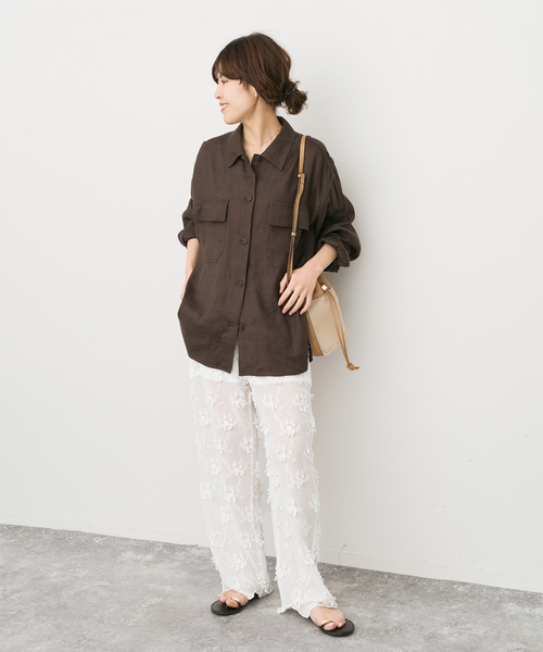 Spick & Span（スピックアンドスパン）の「crinkle crinkle crinkle sheer cotton 3D embroidery easy（その他パンツ・レディース・ブラック/ホワイト・FREE）」の4枚目の写真