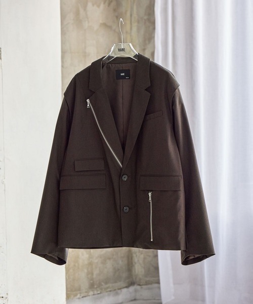 HARE（ハレ）の「CLEAR TEXTURE ZIPデザインジャケット(HARE)（テーラードジャケット・メンズ・ブラウン/グレー系その他/グレー/ブラック・MEDIUM/SMALL）」の4枚目の写真