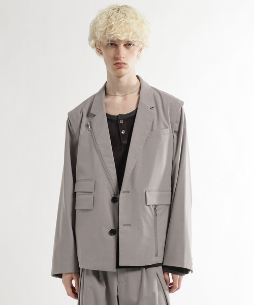 HARE（ハレ）の「CLEAR TEXTURE ZIPデザインジャケット(HARE)（テーラードジャケット・メンズ・ブラウン/グレー系その他/グレー/ブラック・MEDIUM/SMALL）」の2枚目の写真