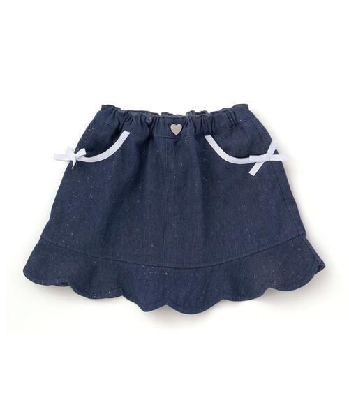 SLAP SLIP(スラップスリップ)の「リボン付きラメデニムスカパン(90~130cm)(デニムスカート・キッズ・ネイビー/ブルー・110cm/100cm/120cm/130cm/90cm)」の2枚目の写真