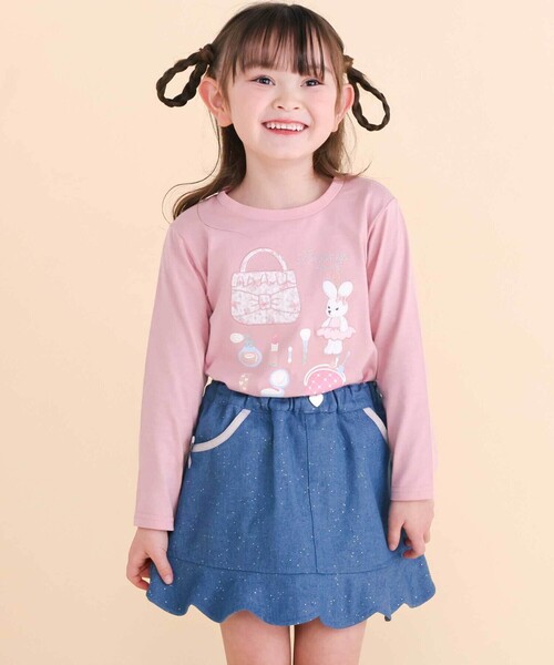 SLAP SLIP(スラップスリップ)の「リボン付きラメデニムスカパン(90~130cm)(デニムスカート・キッズ・ネイビー/ブルー・110cm/100cm/120cm/130cm/90cm)」の4枚目の写真