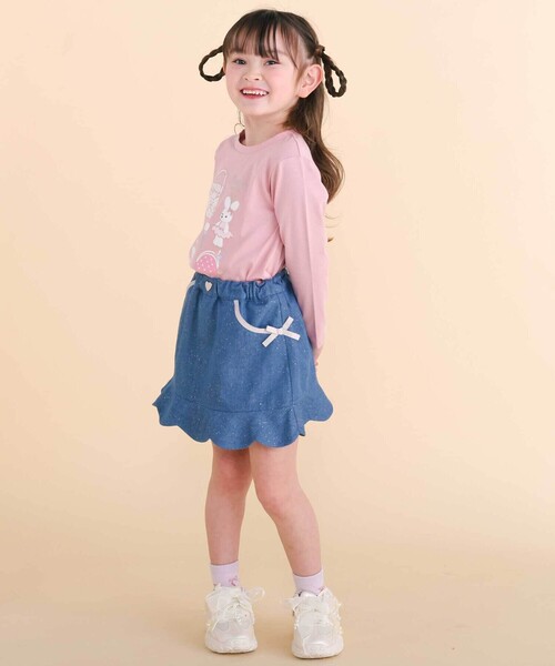 SLAP SLIP(スラップスリップ)の「リボン付きラメデニムスカパン(90~130cm)(デニムスカート・キッズ・ネイビー/ブルー・110cm/100cm/120cm/130cm/90cm)」の5枚目の写真