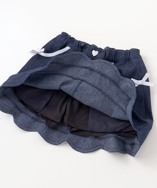 SLAP SLIP(スラップスリップ)の「リボン付きラメデニムスカパン(90~130cm)(デニムスカート・キッズ・ネイビー/ブルー・110cm/100cm/120cm/130cm/90cm)」の15枚目の写真