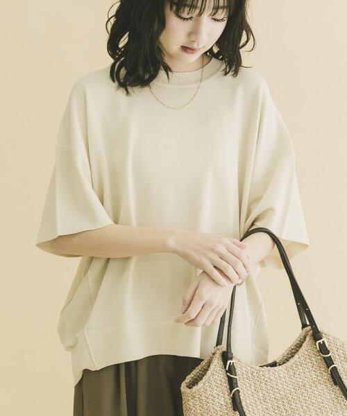 ITEMS URBANRESEARCH(アイテムズ アーバンリサーチ)の「『洗濯可』ニットTシャツ(ニット/セーター・レディース・グリーン/ブラック/チャコールグレー/オフホワイト・FREE)」の10枚目の写真