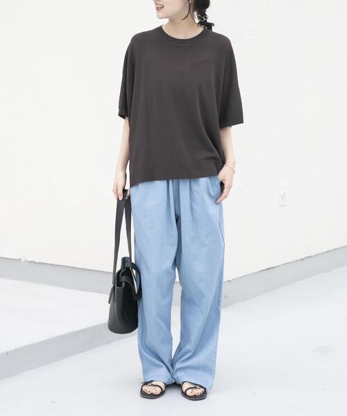ITEMS URBANRESEARCH(アイテムズ アーバンリサーチ)の「『洗濯可』ニットTシャツ(ニット/セーター・レディース・グリーン/ブラック/チャコールグレー/オフホワイト・FREE)」の15枚目の写真